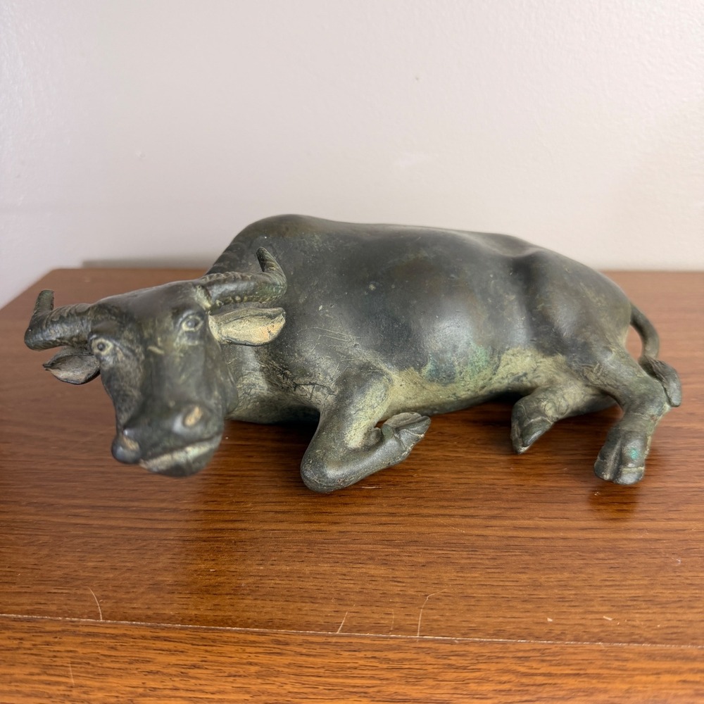 Vintage Solid Brass Bronze Water Buffalo OX Sculpture Figurine Asian Decor RARE